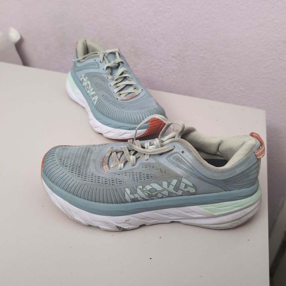 Hoka One One Bondi 7 Shoe Womens Size 9 Blue Athletic Running Shoes